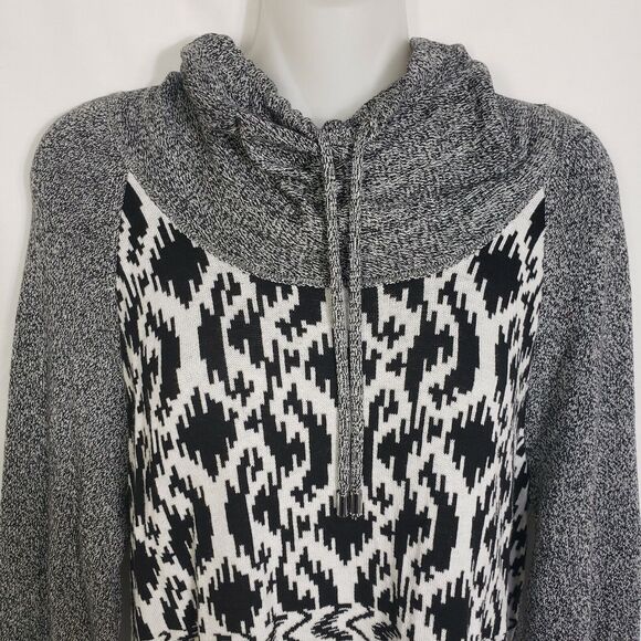 Ruby Rd. Petite Womens Sweater PM Medium Cowl Neck Drawstring Black Geometric - Picture 3 of 9